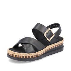 Rieker Sort plateau sandal med lav hæl V7951-00