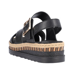 Rieker Sort plateau sandal med lav hæl V7951-00