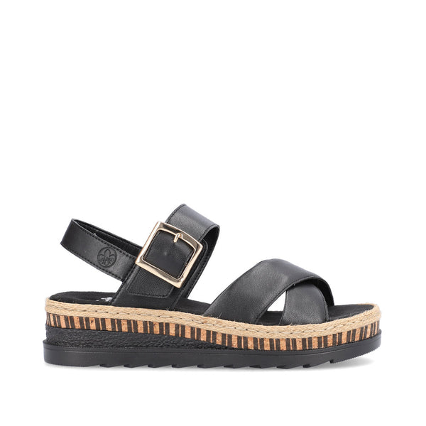 Rieker Sort plateau sandal med lav hæl V7951-00